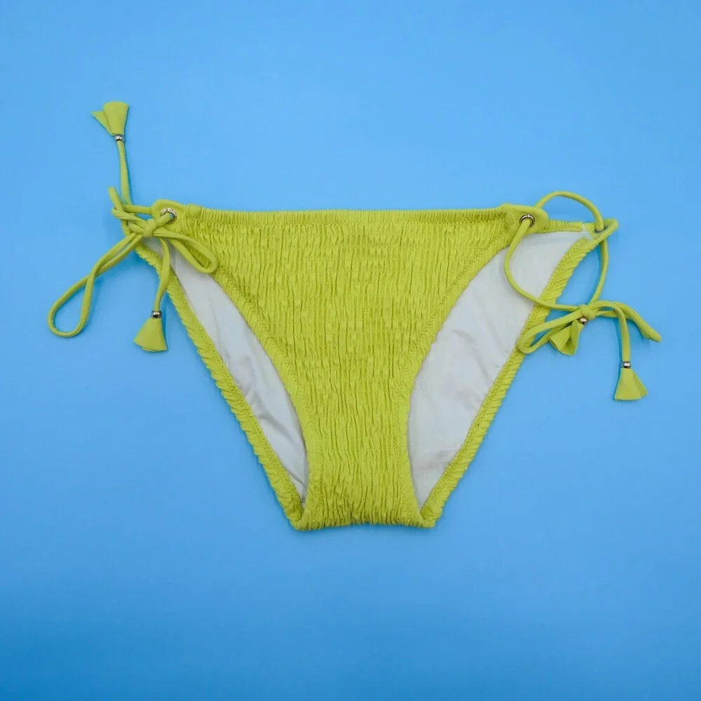 Victorias Secret Large Bikini Bottom Yellow Side Tie Brazilian Swim Tassled New